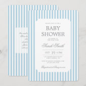 Invitation pour Baby Shower Garçon à Rayures Bleue (Devant / Derrière)