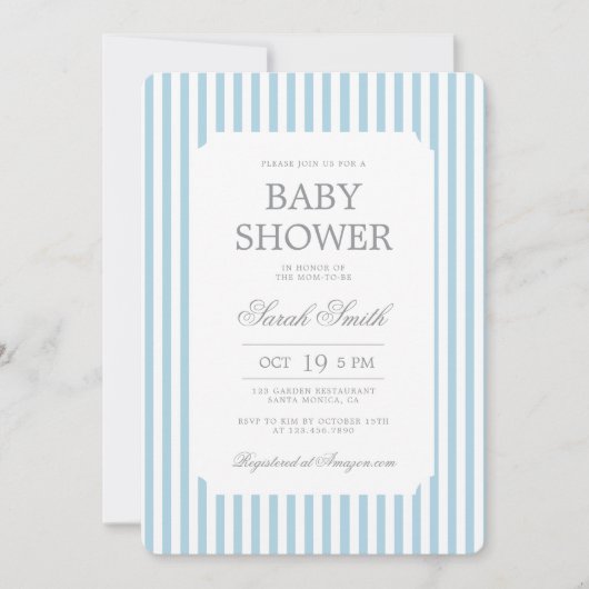 Invitation pour Baby Shower Garçon à Rayures Bleue (Devant)