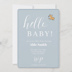 Invitation pour Baby Shower Garçon Bleu Corgi