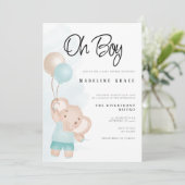 Invitation pour Baby Shower Garçon Éléphant (Debout devant)