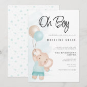Invitation pour Baby Shower Garçon Éléphant (Devant / Derrière)
