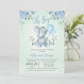 Invitation pour Baby Shower garçon éléphant & ball (Debout devant)