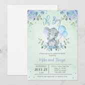 Invitation pour Baby Shower garçon éléphant & ball (Devant / Derrière)