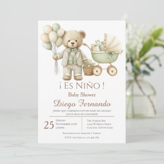 Invitation pour Baby Shower garçon espagnol (Debout devant)