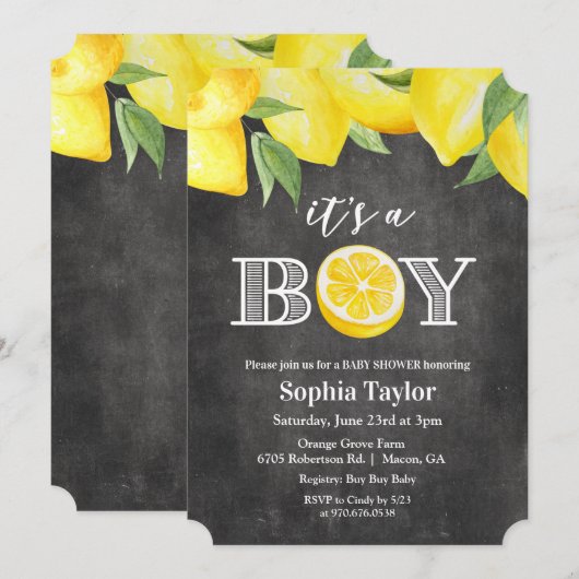 Invitation pour Baby Shower Garçon Lemon Boy Table (Devant / Derrière)
