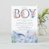 Invitation pour Baby Shower Garçon Sous la Mer (Debout devant)
