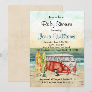 Invitation pour Baby Shower Garçon surfer sur la p