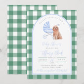 Invitation pour Baby Shower Gingham Check Dog Boy (Devant / Derrière)