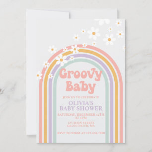 Invitation pour Baby Shower Groovy Baby Pastel arc