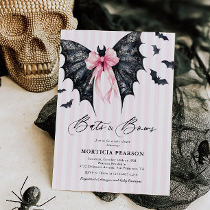 Invitation pour Baby Shower Halloween Bats & Bows