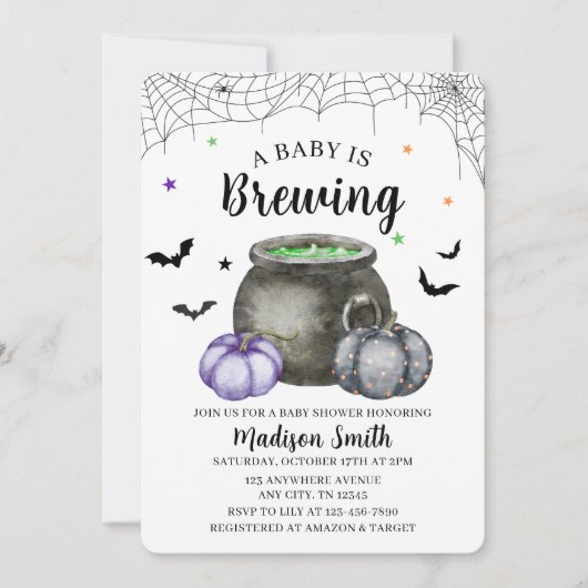 Invitation pour Baby Shower Halloween « Un bébé es (Devant)