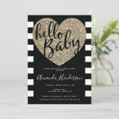 Invitation pour Baby Shower Hello Bébé, Noir & Or (Debout devant)