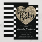 Invitation pour Baby Shower Hello Bébé, Noir & Or (Devant / Derrière)