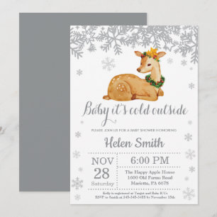 Invitation pour Baby Shower Hiver Cerf Flocon de N