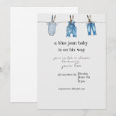 Invitation pour Baby Shower Jean Bleu (Devant / Derrière)