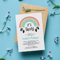 Invitation pour Baby Shower Jumeaux Garçons Arc-en