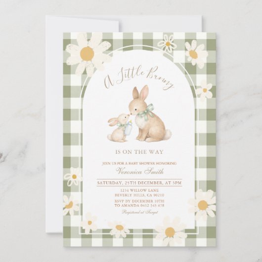 Invitation pour Baby Shower Lapin à carreaux Daisy (Devant)