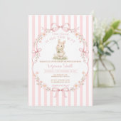 Invitation pour Baby Shower Lapin à Rayure Rose (Debout devant)