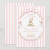 Invitation pour Baby Shower Lapin à Rayure Rose (Devant / Derrière)