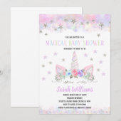 Invitation pour Baby Shower Licorne Arc-en-Ciel (Devant / Derrière)