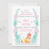 Invitation pour Baby Shower Licorne Fleurale Aquar (Devant)