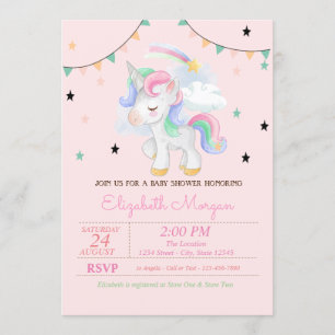 Invitation pour Baby Shower Licorne Mignonne et Ét