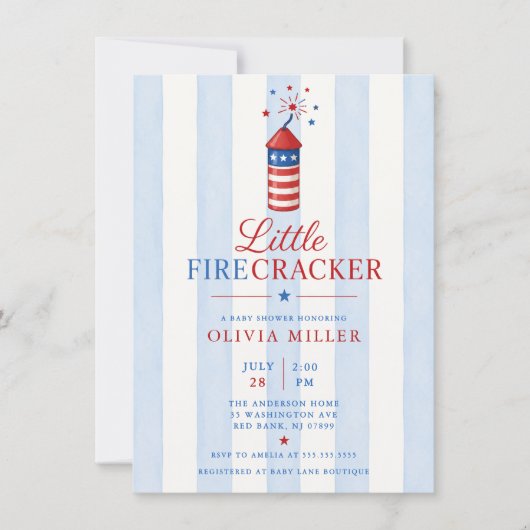 Invitation pour Baby Shower Little Firecracker (Devant)