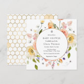Invitation pour Baby Shower "Maman à BEE Floral" (Devant / Derrière)