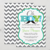 Invitation pour Baby Shower Moustache Oh Garçon (Devant / Derrière)