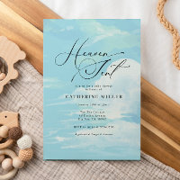 Invitation pour Baby Shower Nuage Ciel Peint en Bl