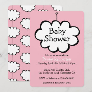 Invitation pour Baby Shower Nuage sur une Corde