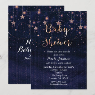 Invitation pour Baby Shower Nuit Étoilée Violet et