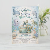 Invitation pour Baby Shower Ocean Future Diver ave (Debout devant)
