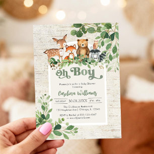 Invitation pour Baby Shower Oh Boy Animaux de la F