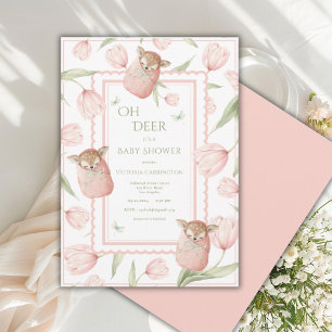 Invitation pour Baby Shower Oh Deer Tulipes Rose