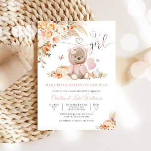 Invitation pour Baby Shower : Ours en peluche flor