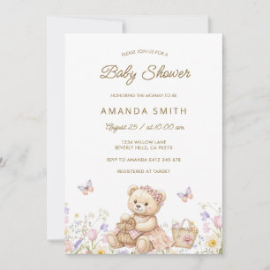 Invitation pour Baby Shower Ours Rose Mignon Pique
