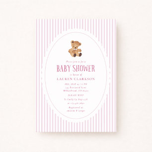 Invitation pour Baby Shower Ourson à Rayures Roses