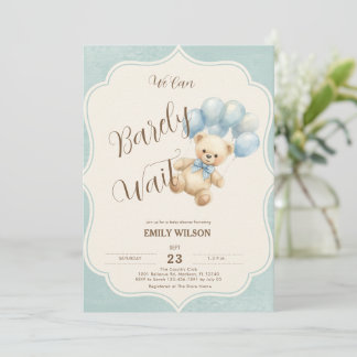 Invitation pour Baby Shower Ourson Ballons Bleus