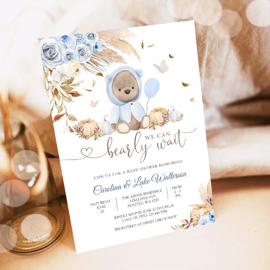 Invitation pour Baby Shower Ourson Bleu