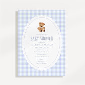 Invitation pour Baby Shower Ourson Gingham Bleu