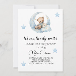 Invitation pour Baby Shower Ourson Mignon & Étoile