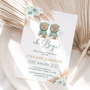 Invitation pour Baby Shower Ourson Oh Boys
