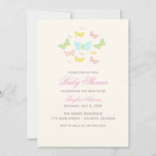 Invitation pour Baby Shower Papillon Mignon (Devant)