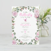 Invitation pour Baby Shower Papillon Rose (Debout devant)