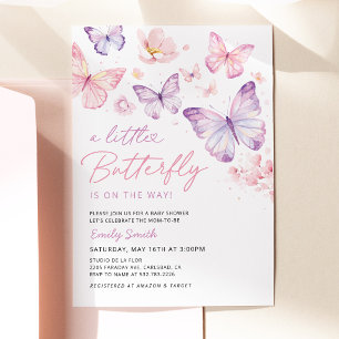 Invitation pour Baby Shower Papillon Rose Violet