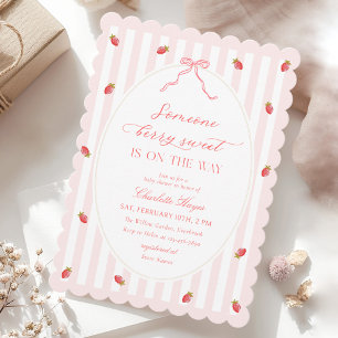 Invitation pour Baby Shower Pastel Stripes Berry S