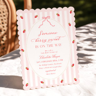 Invitation pour Baby Shower Pastel Stripes Berry S