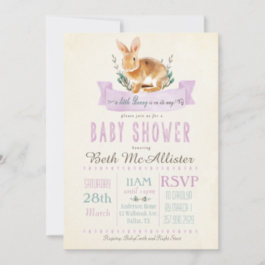 Invitation pour Baby Shower Petit Lapin (Devant)