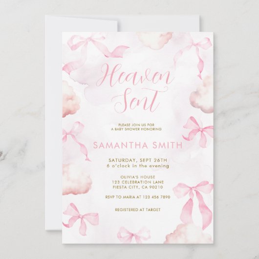 Invitation pour Baby Shower Pink Cloud Bow (Devant)